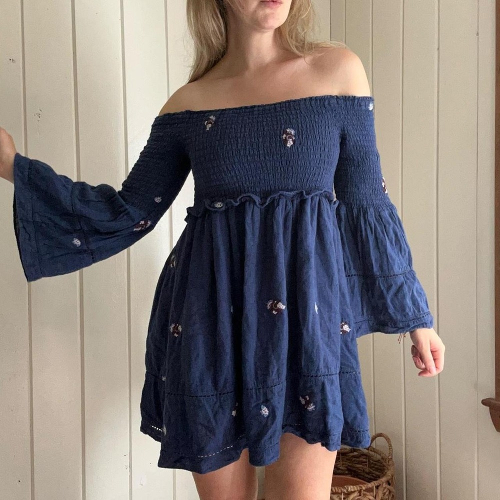 Free People fall fairy boho western floral mini dress with bell sleeves